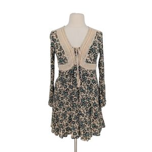 01503 Torrid Crochet Floral Dress Black Tan size 00/M/L bohemian coastal cowgirl